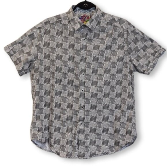 Robert Graham Geometric Print Short Sleeve Shirt Polo Cotton Classic Fit Top - Picture 2 of 14